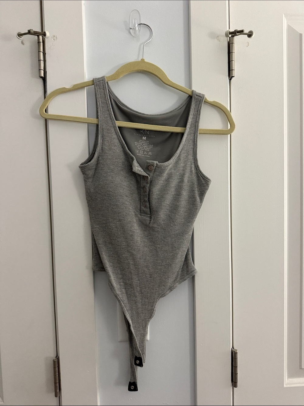 Klassy Network Grey Ribbed Henley Bodysuit